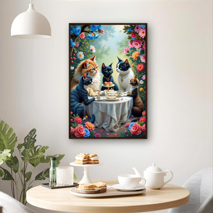Lucky Cat Tea Party Botanical Art Print