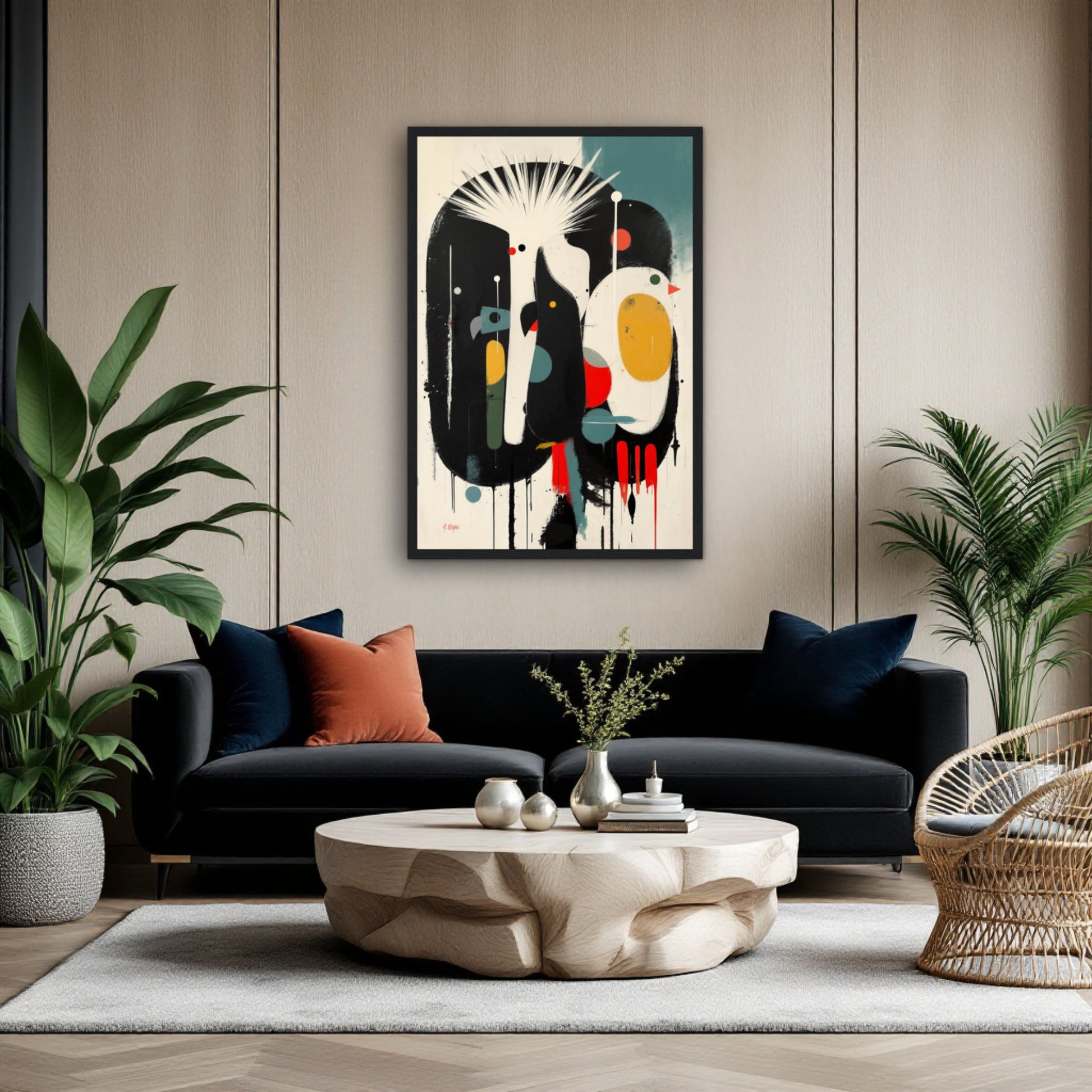 Modern Cockatoo Bird Art Poster Print - Framed Tropical Mid- Century Wall Decor