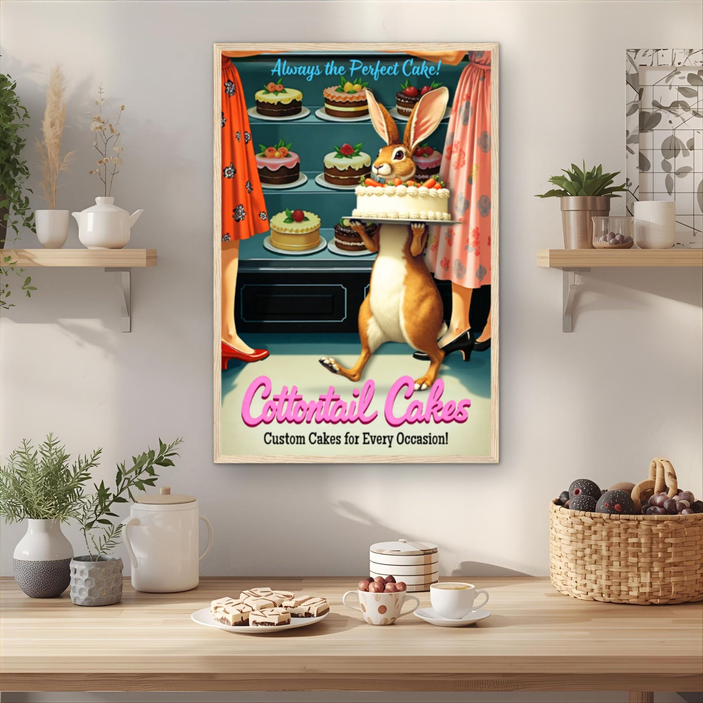 Cottontail Rabbit Bakery 1950s Kitchen Print