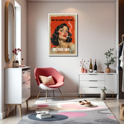 Retro Smoking Pin-Up Girl Art Print Black Wood Frame 40x60 cm 16x24″ Premium Matte Paper Wooden Framed Poster
