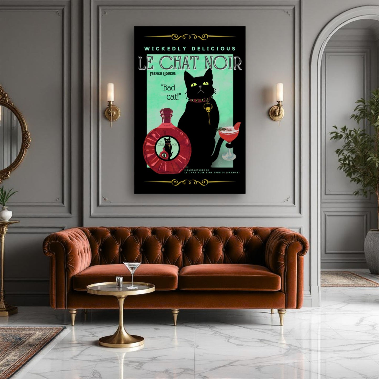 Black Cat Cocktail French Art Deco Print