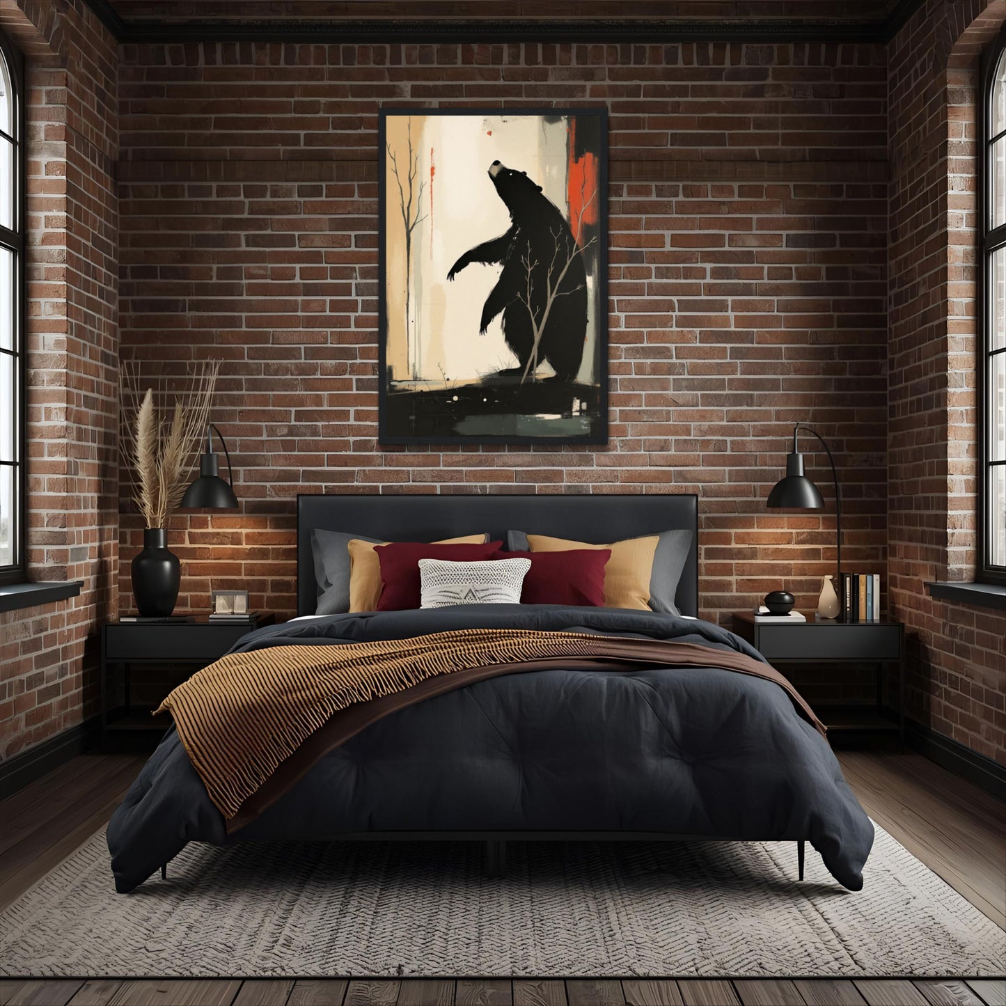 Abstract Bear Wildlife Art Print 20x30 cm 8x12″ Framed Canvas Light Wood Frame