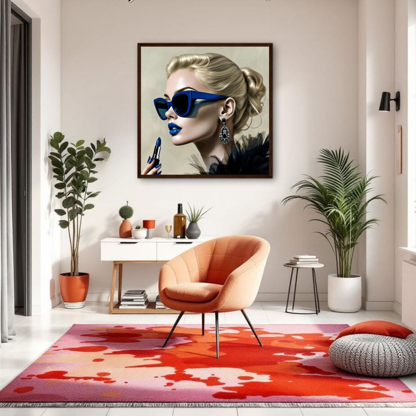 Retro Fashion Model Blue Lipstick Art Print 45x45 cm 18x18″ Premium Matte Paper Poster