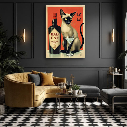 Siamese Cat Gin Martini Cocktail Art Print