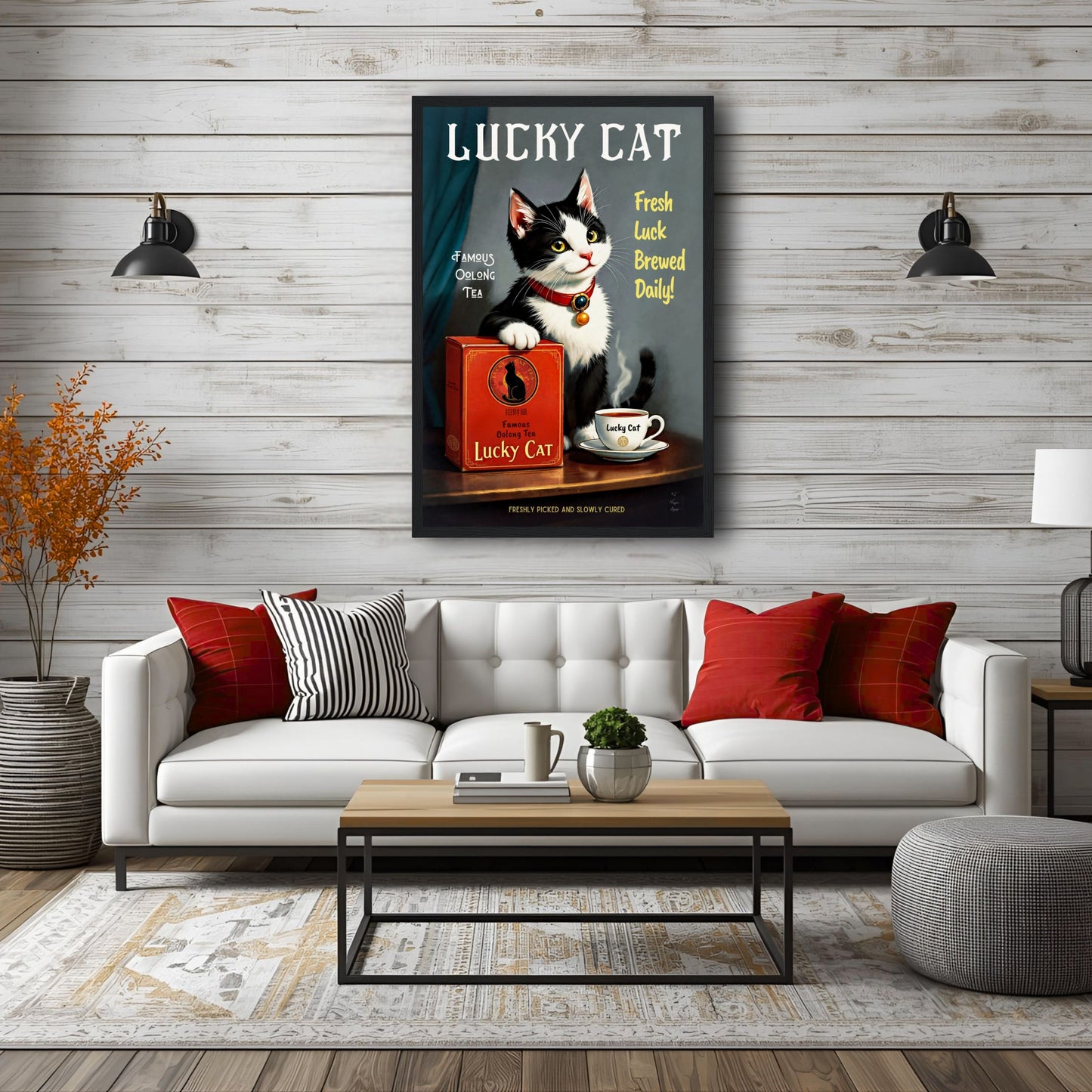 Lucky Tuxedo Cat Tea Kitchen Art Print