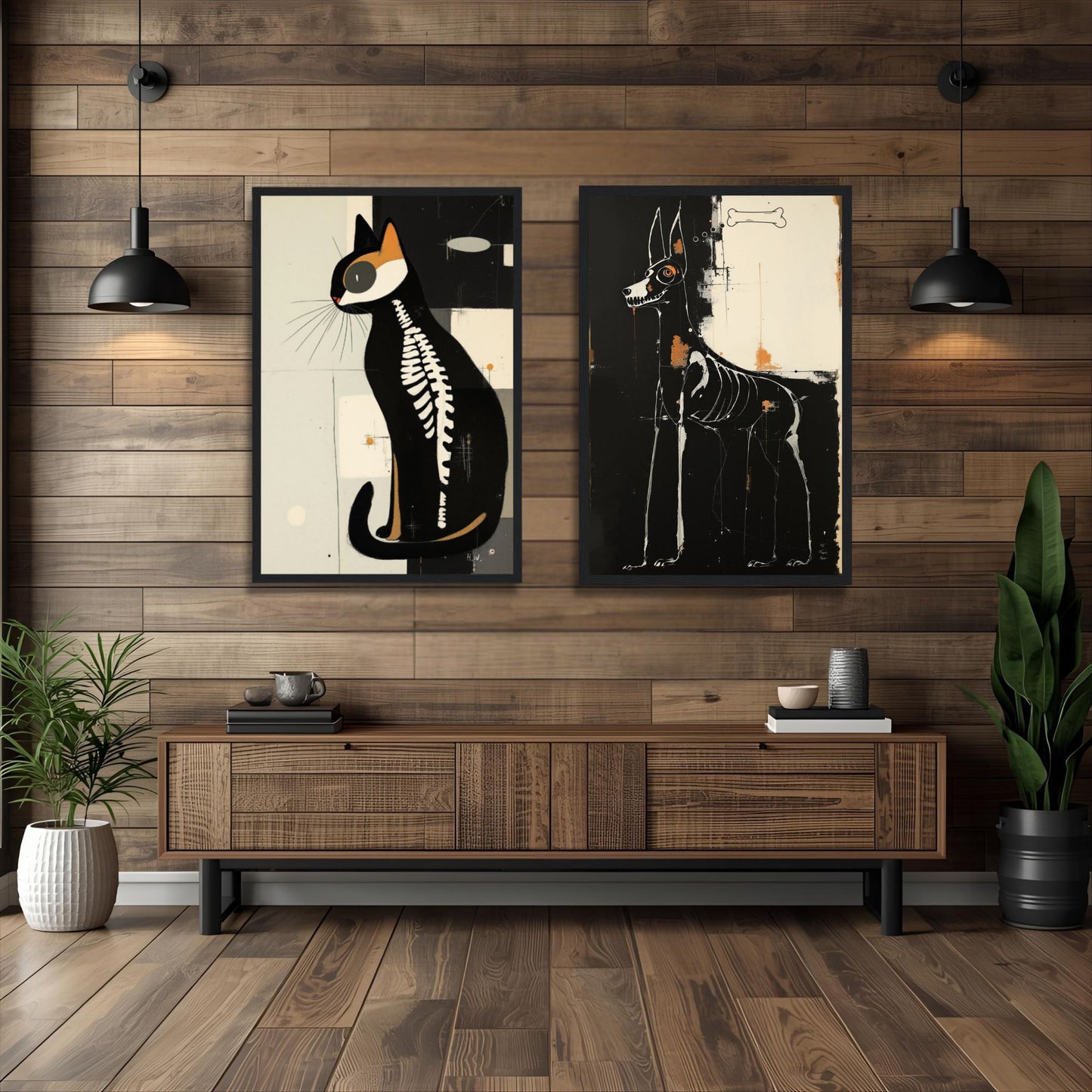 X-ray Skeleton Dog Abstract Art Poster Print