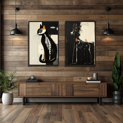 X-ray Skeleton Dog Abstract Art Poster Print