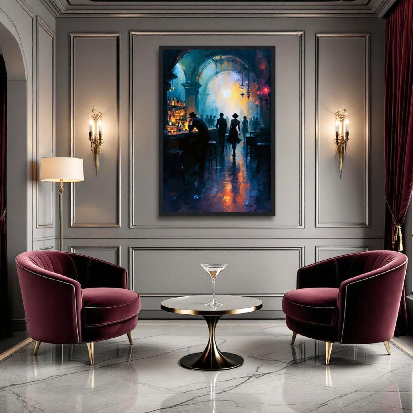 Dance Hall Speakeasy Art Print 70x100 cm 28x40″ Museum-Quality Matte Paper Wooden Framed Poster Dark Brown Wood Frame