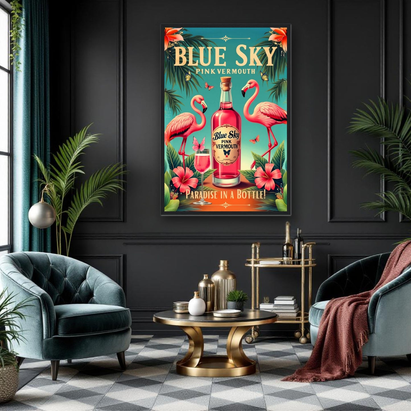 Vintage Pink Flamingo Tiki Bar Art Print