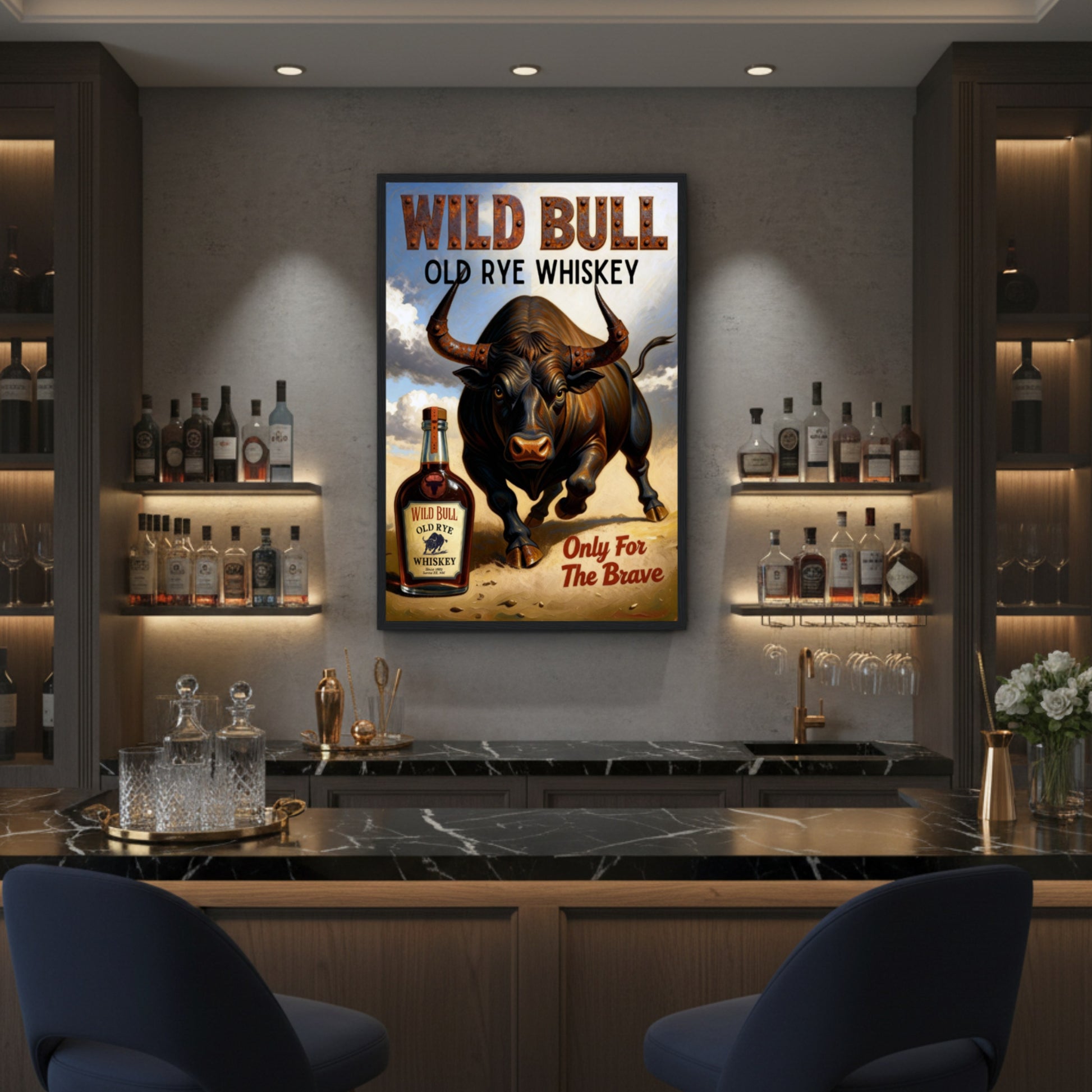 Wild Bull Old West Rye Whiskey Poster Print