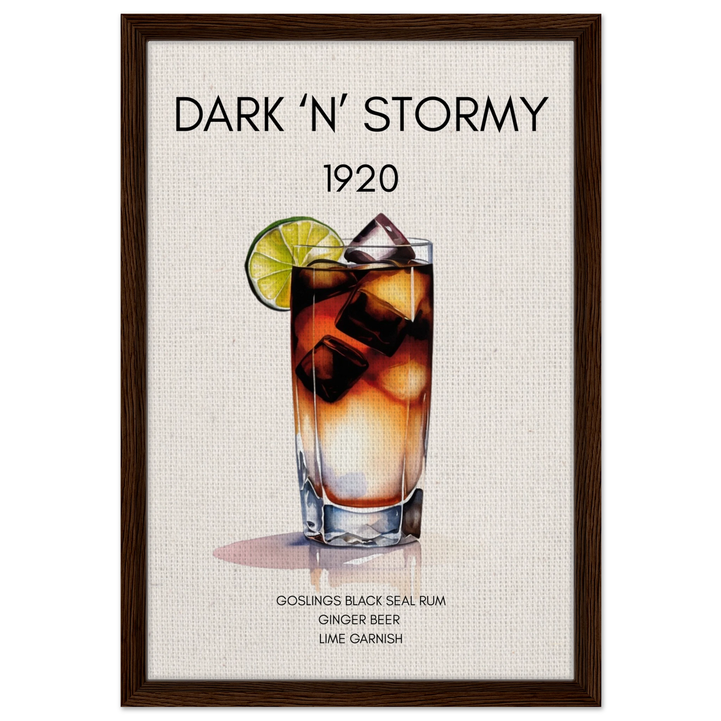 Dark n Stormy Cocktail Drink Bar Art Print Dark Brown Wood Frame 40x60 cm 16x24″ Framed Canvas