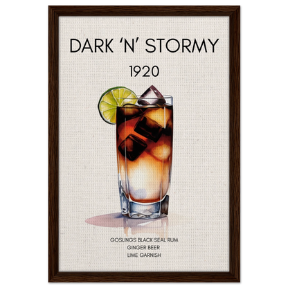 Dark n Stormy Cocktail Drink Bar Art Print Dark Brown Wood Frame 40x60 cm 16x24″ Framed Canvas