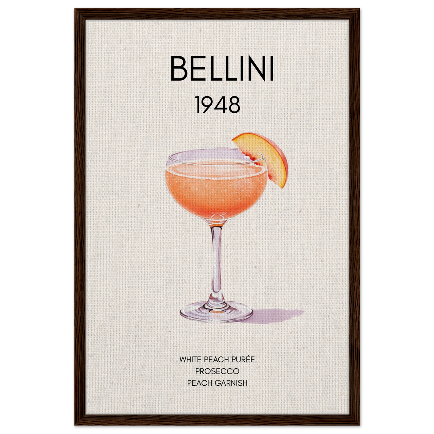 Italian Bellini Cocktail Bar Poster Print 60x90 cm 24x36″ Framed Canvas Dark Brown Wood Frame