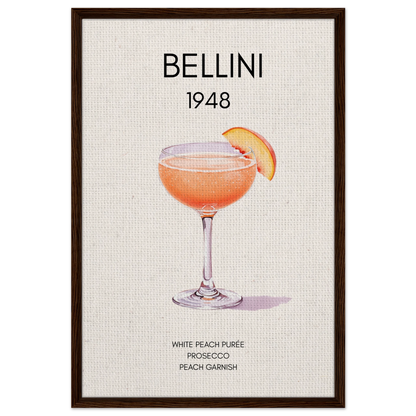 Italian Bellini Cocktail Bar Poster Print 60x90 cm 24x36″ Framed Canvas Dark Brown Wood Frame