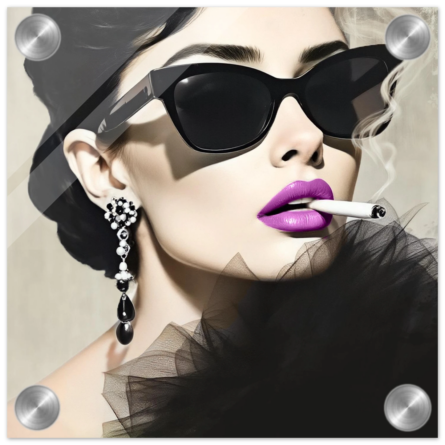 Smoking Girl Retro Fashion Model Art Print 20x20 cm 8x8″ Sleek Acrylic Print