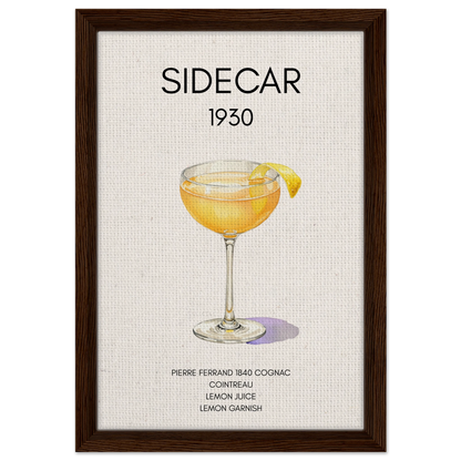 Classic Sidecar Cocktail Bar Art Print Dark Brown Wood Frame 30x45 cm 12x18″ Framed Canvas