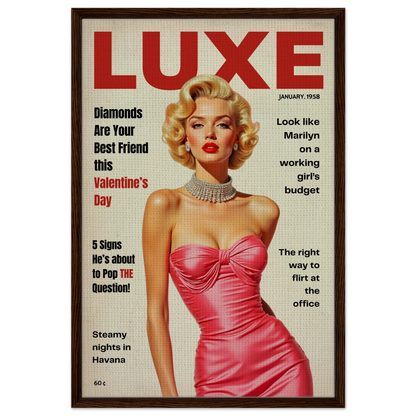 Marilyn Monroe Hollywood Glam Art Print 60x90 cm 24x36″ Framed Canvas Dark Brown Wood Frame