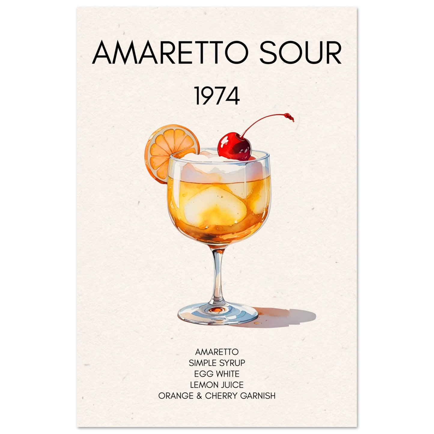 Amaretto Sour Cocktail Bar Art Print No Frame 60x90 cm 24x36″ Classic Matte Paper Poster