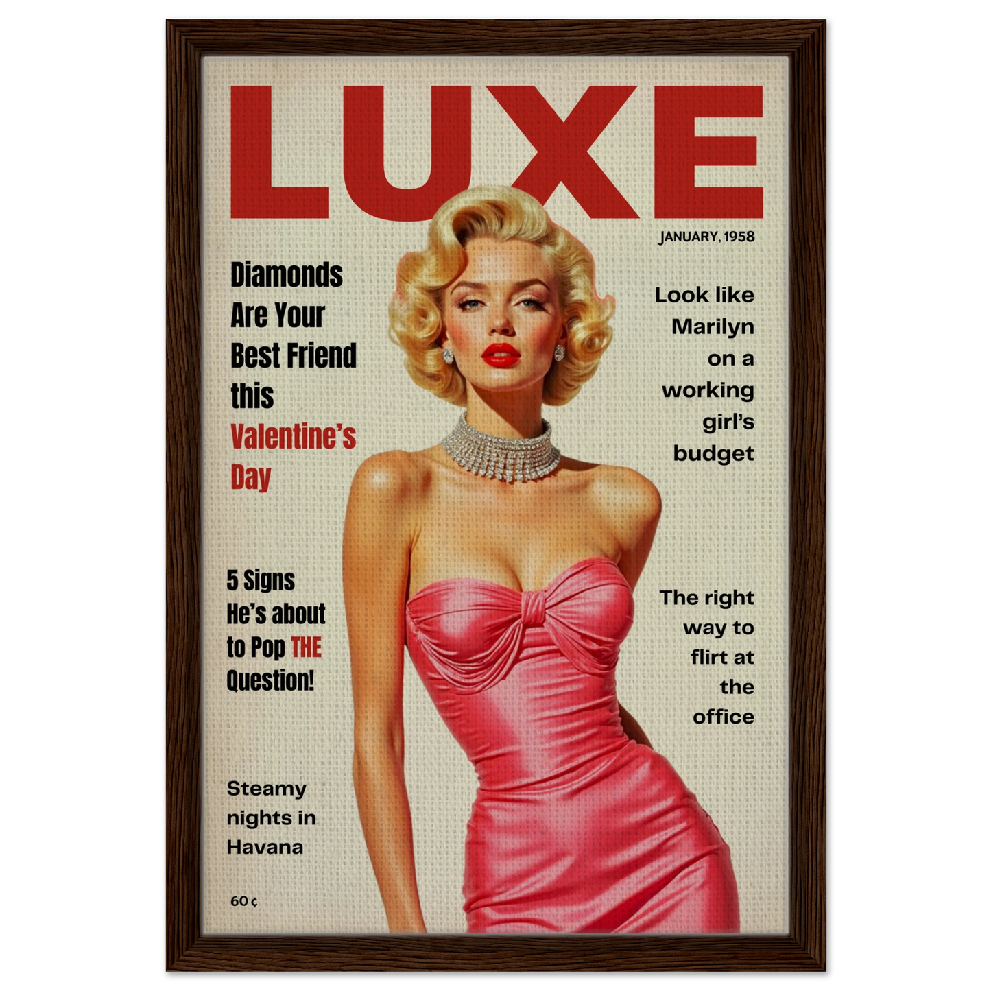 Marilyn Monroe Hollywood Glam Art Print 40x60 cm 16x24″ Framed Canvas Dark Brown Wood Frame