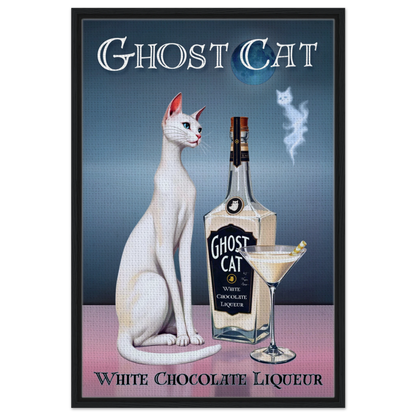 White Cat Chocolate Martini Cocktail Bar Art Print 60x90 cm 24x36″ Framed Canvas Black Wood frame