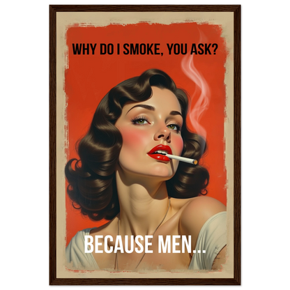 Retro Smoking Pin-Up Girl Art Print Dark Brown Wood Frame 30x45 cm 12x18″ Classic Matte Paper Wooden Framed Poster