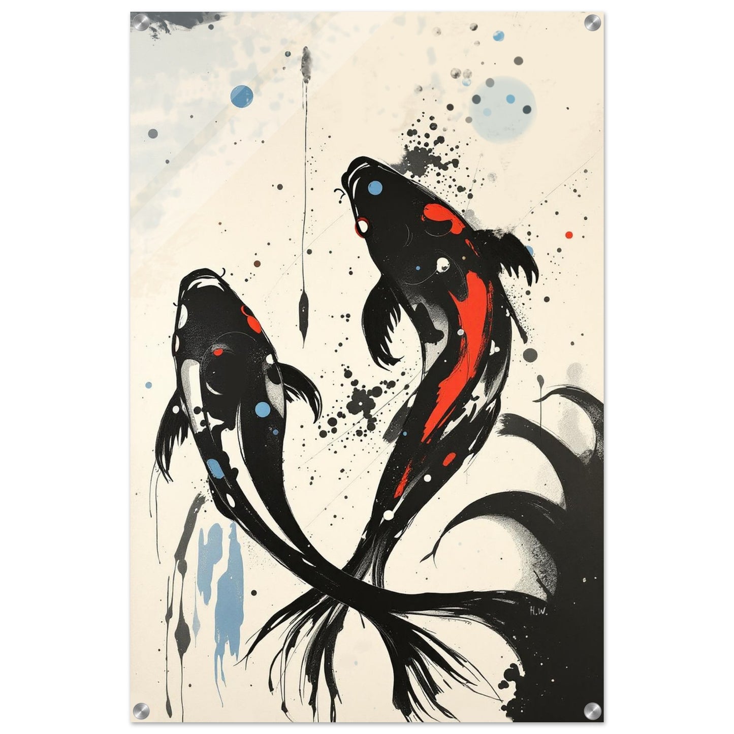 Modern Koi Fish Ocean Art Print 60x90 cm 24x36″ Museum-Quality Matte Framed Poster Black Wood Frame