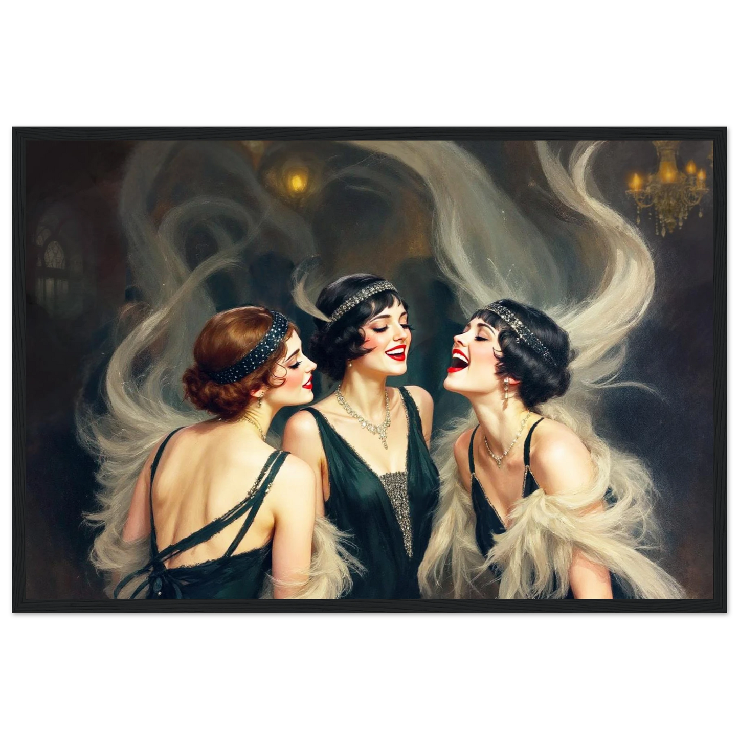 Flapper Girls Speakeasy Gatsby Art Print Black Wood Frame 40x60 cm 16x24″ Premium Matte Framed Poster