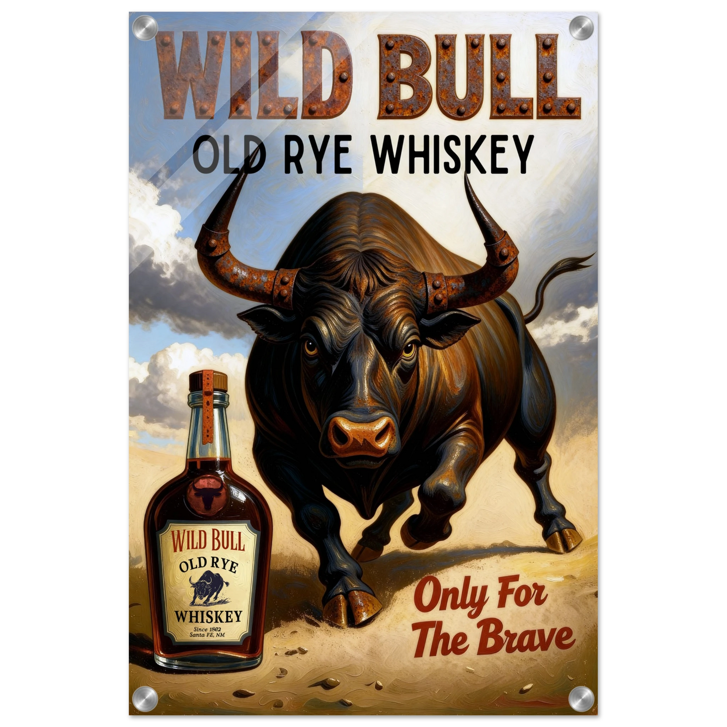 Wild Bull Old West Rye Whiskey Poster Print 40x60 cm 16x24″ Sleek Acrylic Print No Frame