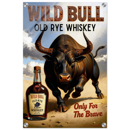 Wild Bull Old West Rye Whiskey Poster Print 40x60 cm 16x24″ Sleek Acrylic Print No Frame