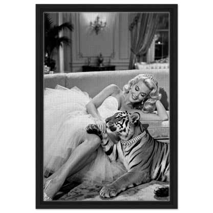 Vintage Hollywood Starlet Tiger Art Print 40x60 cm 16x24″ Framed Canvas - Black Wood