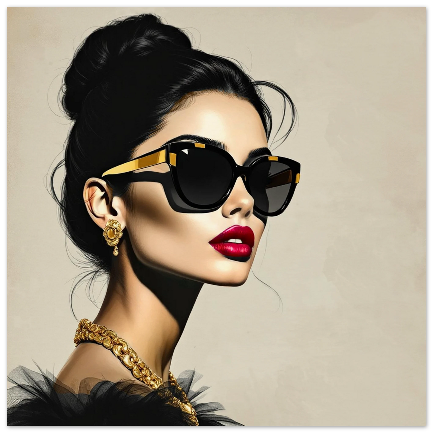 Golden Girl Chic Runway Model Art Print 30x30 cm 12x12″ Museum-Quality Matte Paper Poster