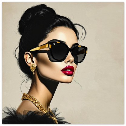 Golden Girl Chic Runway Model Art Print 30x30 cm 12x12″ Museum-Quality Matte Paper Poster