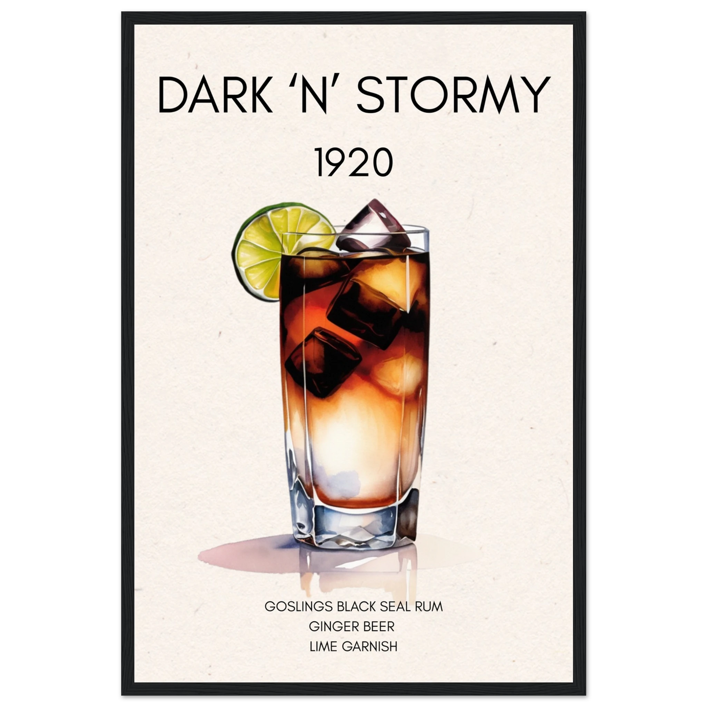 Dark n Stormy Cocktail Drink Bar Art Print Black Wood Frame 40x60 cm 16x24″ Premium Matte Paper Wooden Framed Poster
