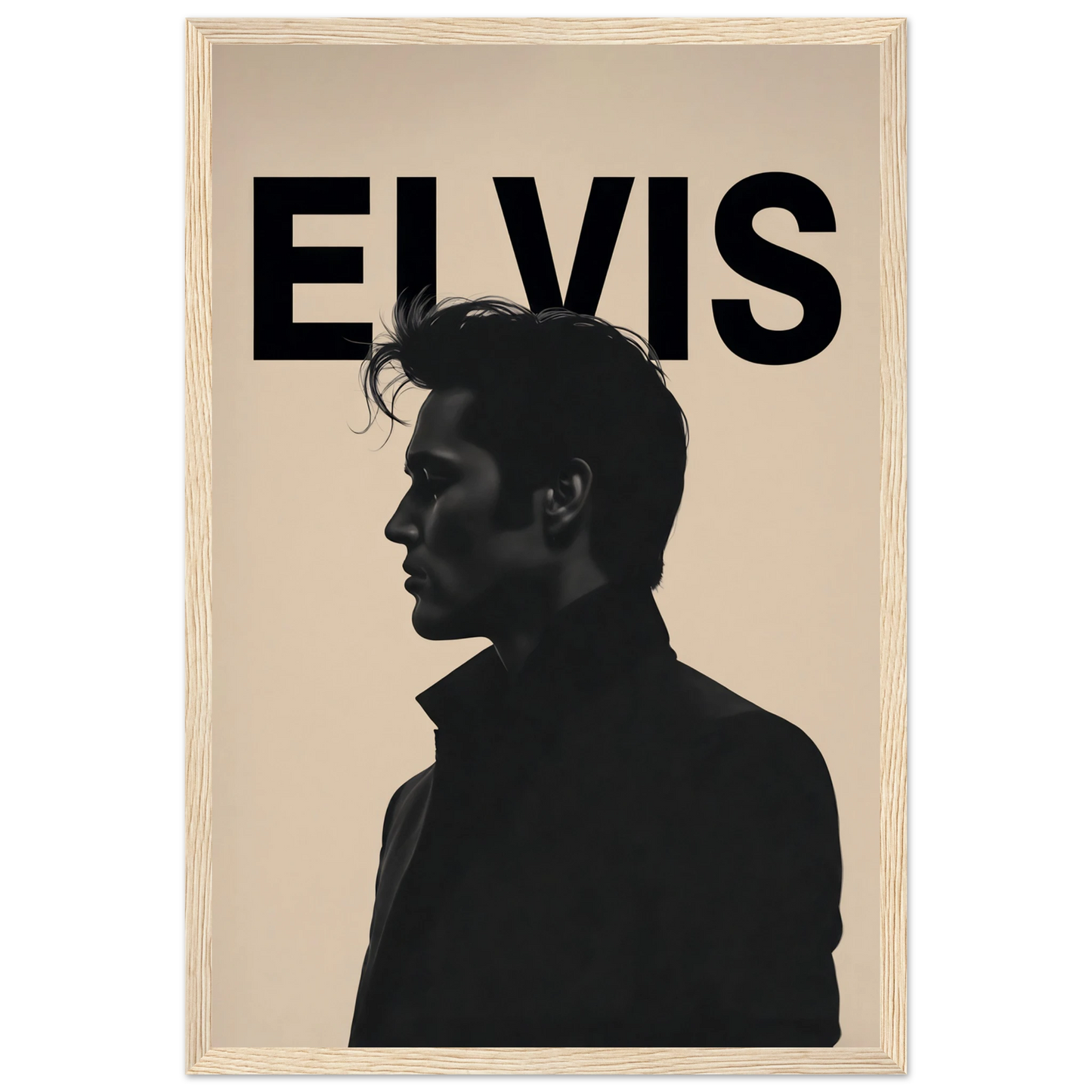Young Elvis Presley Silhouette Art Print Light Wood Frame 30x45 cm 12x18″ Premium Matte Wooden Framed Poster