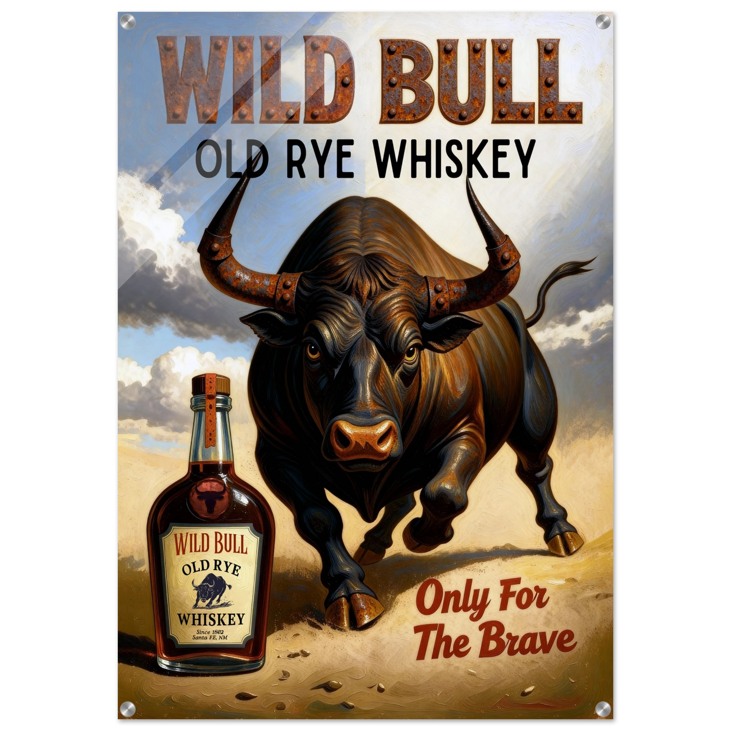 Wild Bull Old West Rye Whiskey Poster Print 70x100 cm 28x40″ Sleek Acrylic Print No Frame