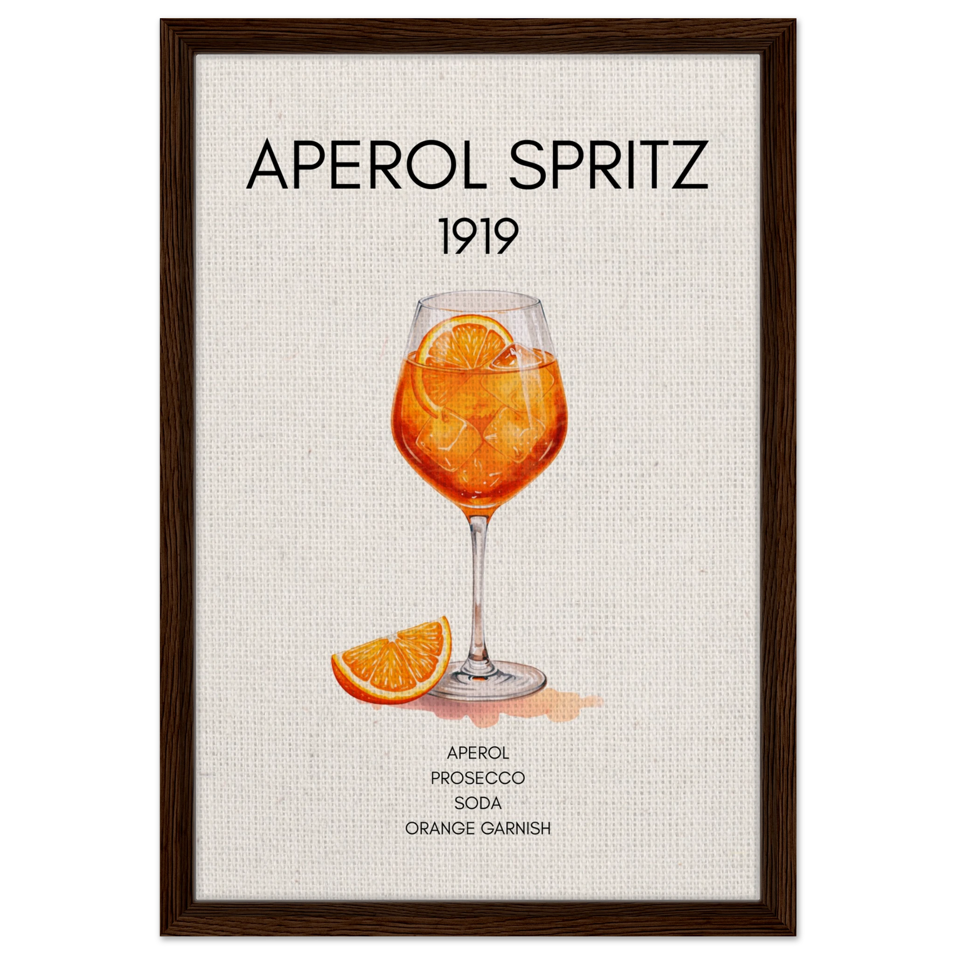 Aperol Spritz Cocktail Bar Poster Print Dark Brown Wood Frame 40x60 cm 16x24″ Framed Canvas