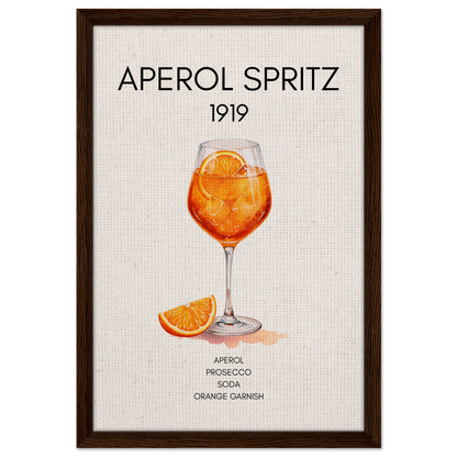 Aperol Spritz Cocktail Bar Poster Print Dark Brown Wood Frame 40x60 cm 16x24″ Framed Canvas