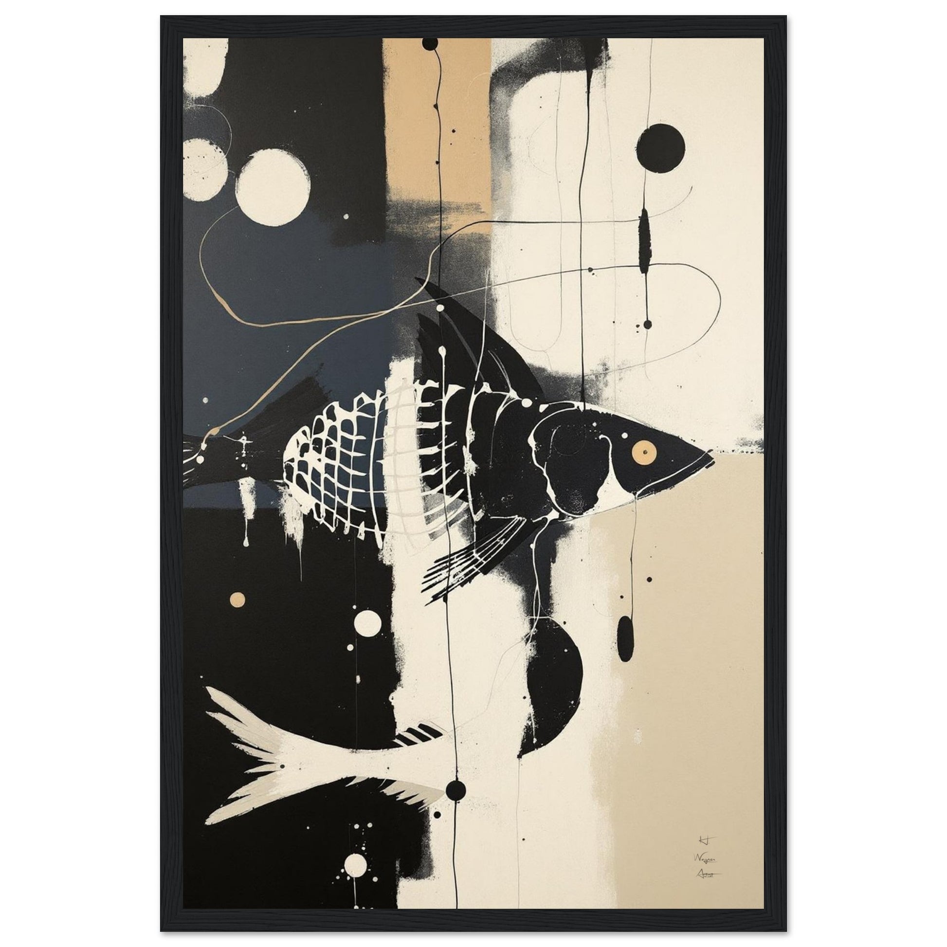 Abstract Fish Art Poster Print – Framed Modern Neutral Wall Décor Black Wood Frame 30x45 cm 12x18″ Classic Matte Framed Poster