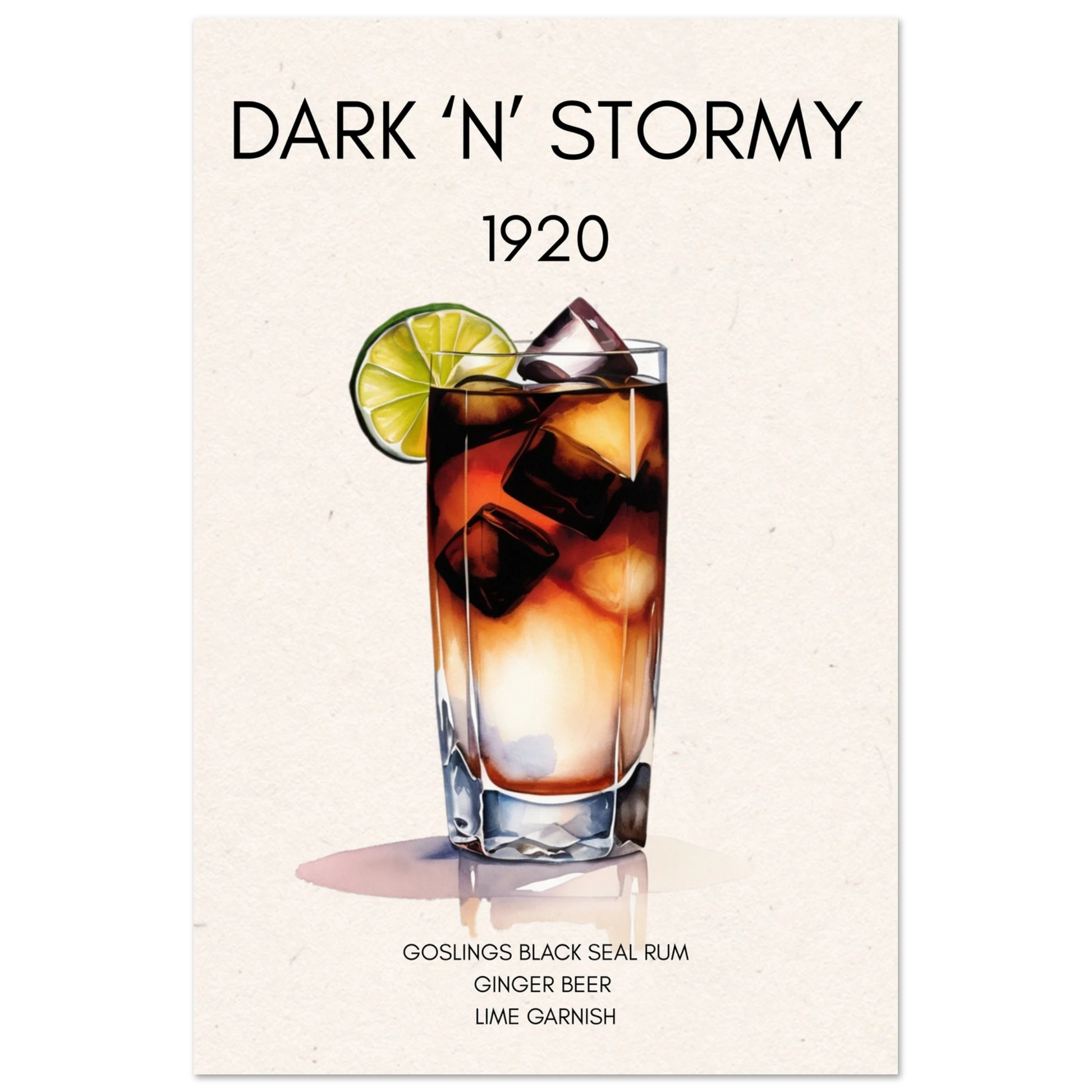Dark n Stormy Cocktail Drink Bar Art Print No Frame 40x60 cm 16x24″ Premium Matte Paper Poster