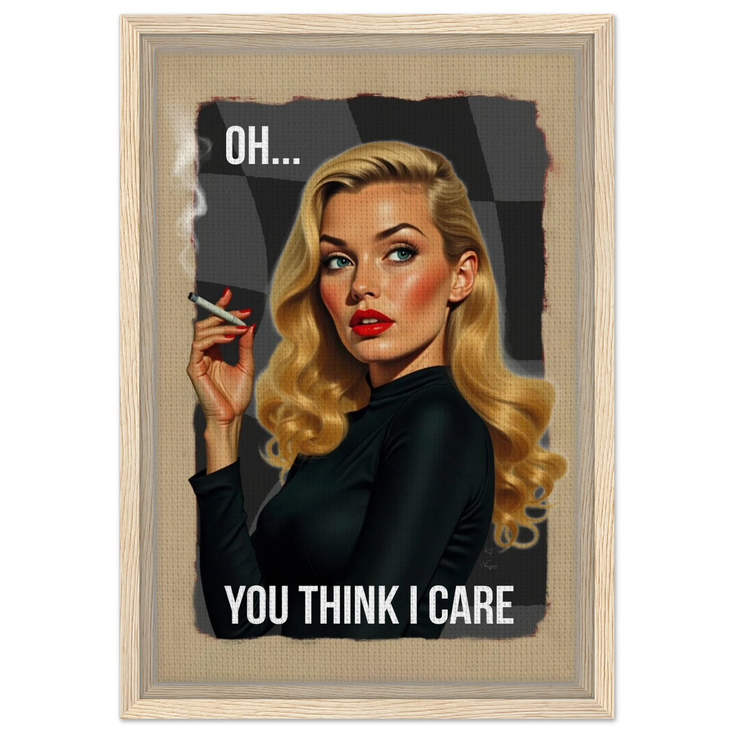 Retro Blonde Bombshell Funny Quote Art Print Light Wood Frame 30x45 cm 12x18″ Framed Canvas