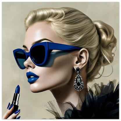 Retro Fashion Model Blue Lipstick Art Print 45x45 cm 18x18″ Premium Matte Paper Poster