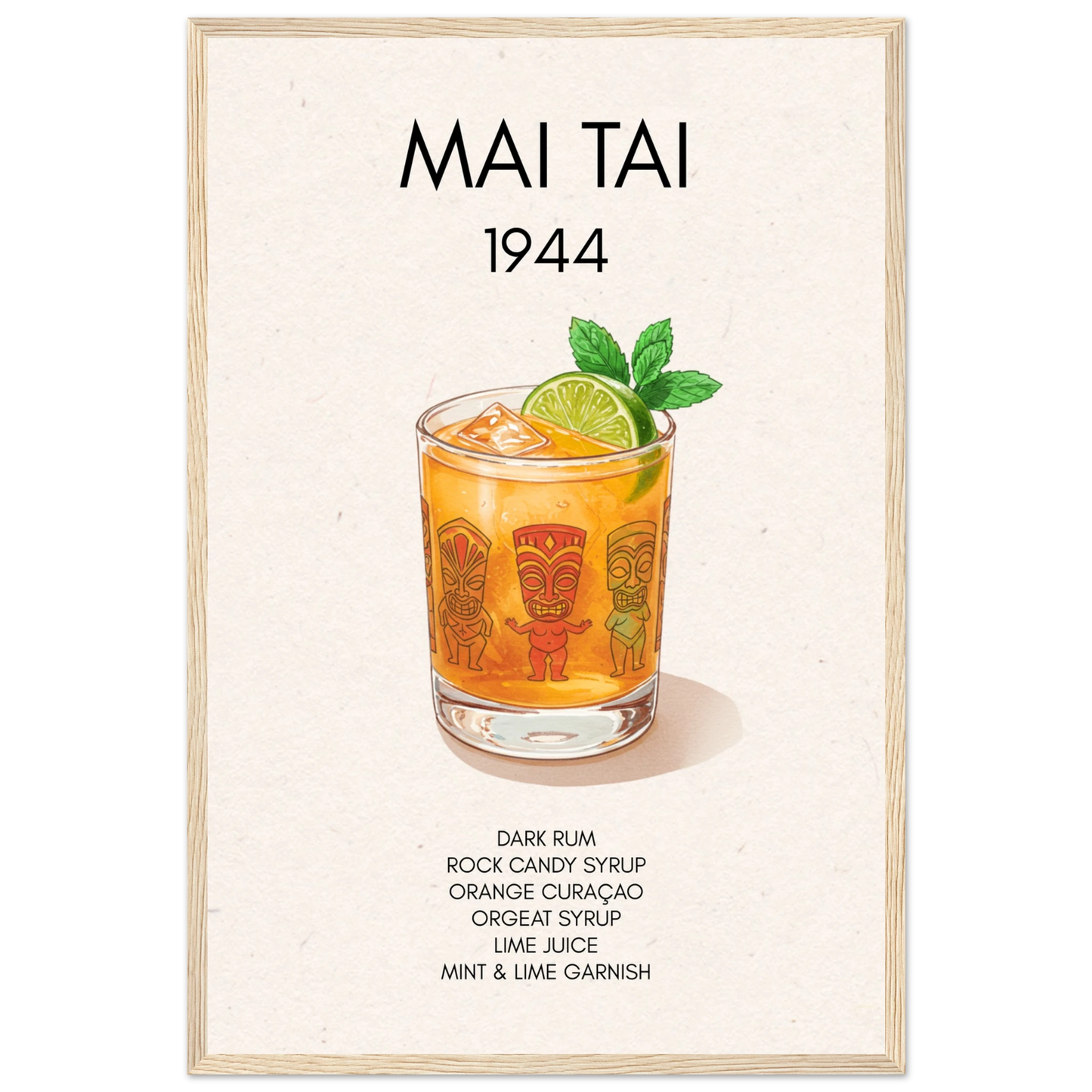 Mai Tai Tropical Cocktail Bar Poster Print Light Wood Frame 40x60 cm 16x24″ Premium Matte Paper Wooden Framed Poster