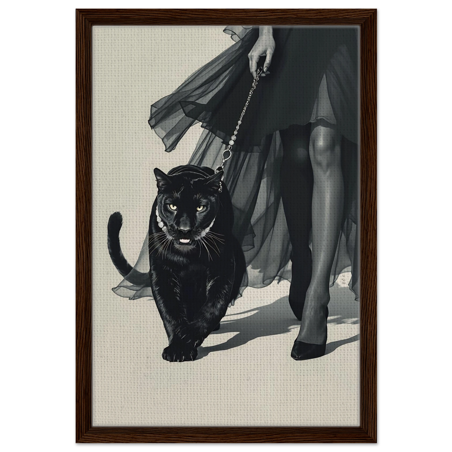 Retro Fashion Model Panther Art Print Dark Brown Wood Frame 40x60 cm 16x24″ Framed Canvas