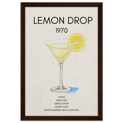 Lemon Drop Martini Cocktail Bar Art Print Dark Brown Wood Frame 40x60 cm 16x24″ Framed Canvas