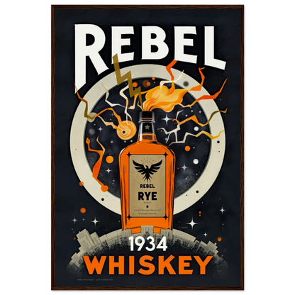 Rebel Whiskey Cocktail Bar Poster Print Dark wood frame 60x90 cm 24x36″ Museum-Quality Matte Paper Wooden Framed Poster