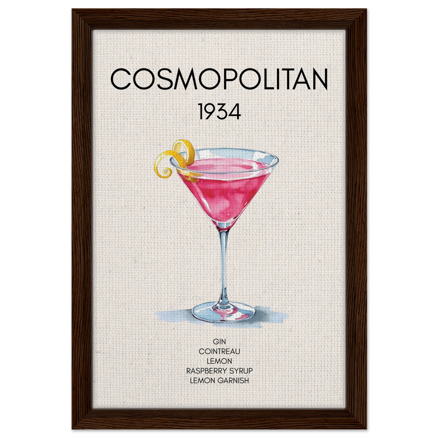 Cosmopolitan Cocktail Bar Poster Print Dark Brown Wood Frame 30x45 cm 12x18″ Framed Canvas