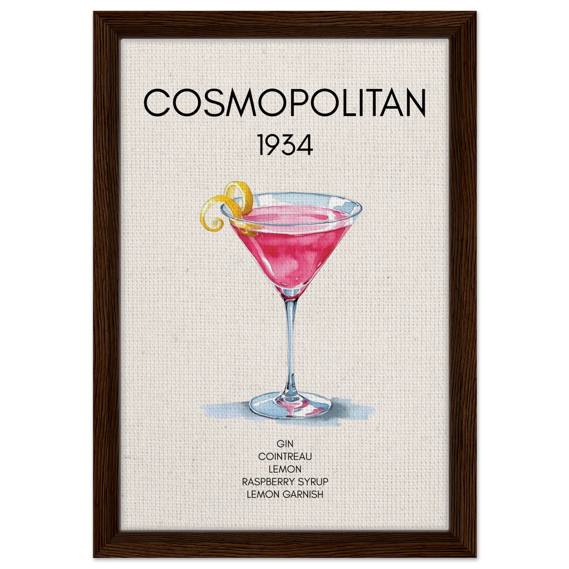 Cosmopolitan Cocktail Bar Art Print Dark Brown Wood Frame 30x45 cm 12x18″ Framed Canvas