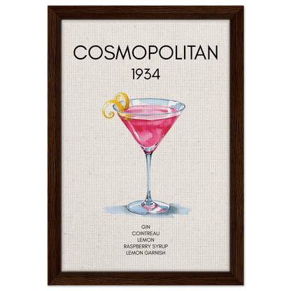 Cosmopolitan Cocktail Bar Art Print Dark Brown Wood Frame 30x45 cm 12x18″ Framed Canvas