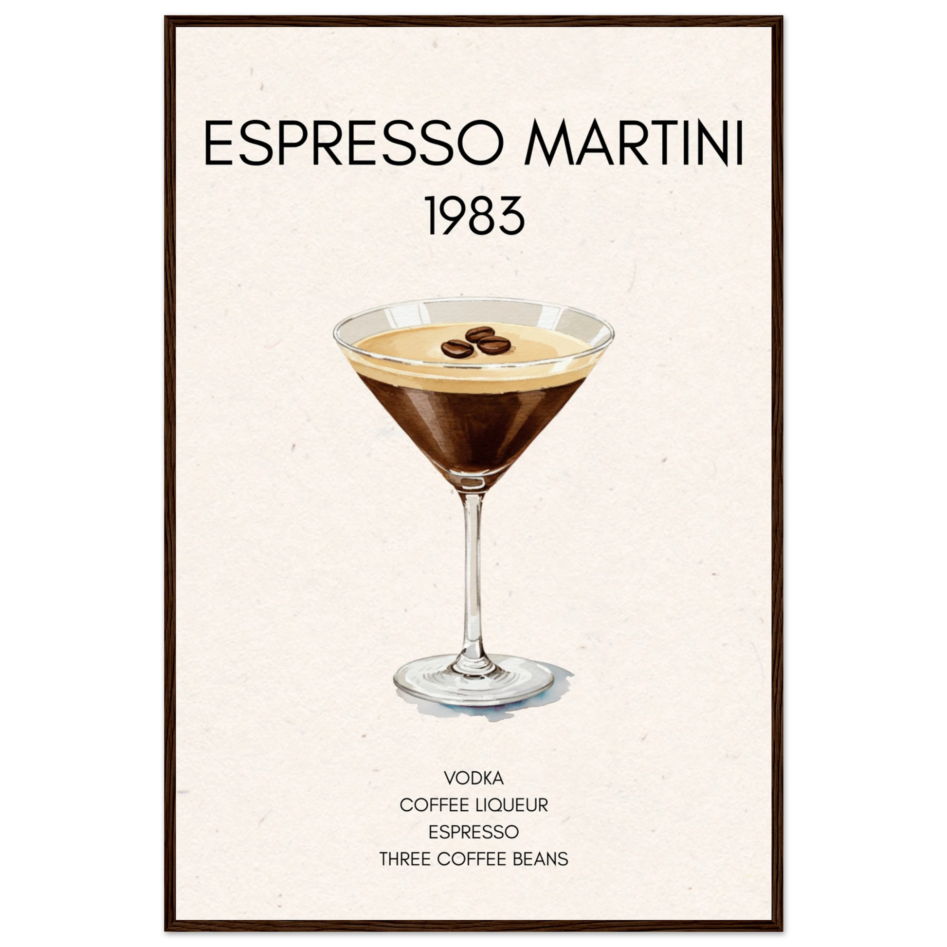 Espresso Martini Cocktail Bar Poster Print Dark Brown Wood Frame 60x90 cm 24x36″ Premium Matte Paper Wooden Framed Poster