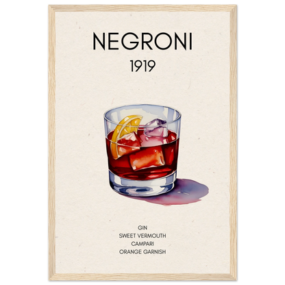 Negroni Cocktail Bar Art Print Light Wood Frame 30x45 cm 12x18″ Museum-Quality Matte Paper Wooden Framed Poster